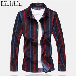 Mens Striped Cotton Dress Shirts Fashion Casual Long Sleeve Blouse Loose Shirt For Men Big Size 5XL 6XL 7XL Red Yellow F012214O