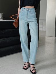 Kvinnor Jeans Classic Blue Straight Women Vintage Cotton High midja i full längd Denim Pants Summer 2023