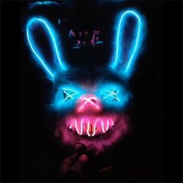 Costume Accessories Party Masks Halloween Scary Mask Rabbit Bunny Mask Plush Head Cosplay Costume Props Halloween Party LED Glowing Mask 221011 L230918