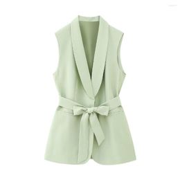 Women's Vests Women Waistcoat 2023 Clothing Belted Shawl Collar Vest Sleeveless Coat Office Lady Top Wear