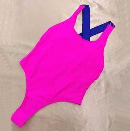 Paris Fashion Designer Fuchsia Pink One Pieces Swimsuits Luxury Bikini Set Monokini Sexy Push Up Swimwear Women Back Cross Bathing Suits XL Brand With Tags Beachwear