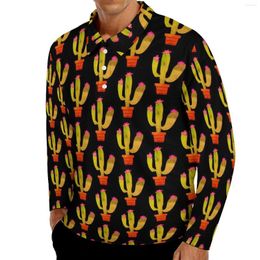Men's Polos Cute Cactus Casual T-Shirts Plant In Pot Polo Shirts Man Cool Shirt Daily Long Sleeve Design Clothing Big Size