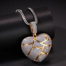 2020 Broken Heart Pendant Necklace For Mens Womens New Fashion Hip Hop Necklace Jewellery Iced Out Pendant Necklace236J