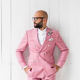 Men's Suits Summer Suit Pink Double Breasted Peaked Lapel Wedding Groom Terno Fashion Blazer Masculino Casual Two Piece Jacket Pants