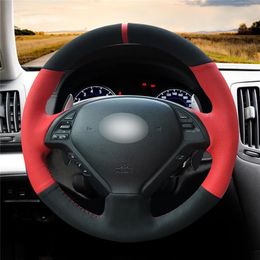 Red Leather Black Suede Hand Sew Wrap Car Steering Wheel Cover For Infiniti G25 G35 G37 QX50 EX25 EX35 EX37 2008-2013282O