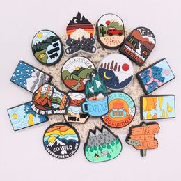 Wholesale 100Pcs PVC Go Wild Adventure Back To The Woods Fire Hike Garden Shoe Buckle Accessories For Adult Bracelet Charms Button Clog