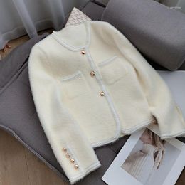 Women's Jackets French Cardigan Coat Women Spring And Autumn 2023 High End Celebrity Imitation Mink Fleece Sweater Knitted Female