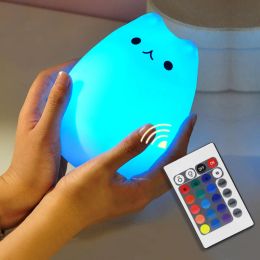 Colourful Touch Sensor Cat Light LED Children Animal Night Light Silicone Soft Cartoon Baby Nursery Lamp Breathing LED Night Light USB LL