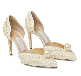 Summer Sacaria Dress Wedding Shoes Pearl-Embellished Satin Platform Sandals Elegant Women White Bride Pearls High Heels Ladies Pumps EU35-44