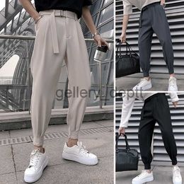 Men's Pants T Trousers Men Free Belt Korean High-Quality Drape Ice Silk Casual Suit Summer Thin Style High-End Feeling Ankle-Tie Ankle-Length J230918