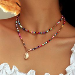 Simple Colorful Seed Bead Shell Choker Necklace for Women Statement Collar Clavicle Chain Necklace Female Boho Jewelry