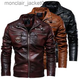 Men's Jackets 2023 Leather Jacket Men Winter Fleece Motorcycle Faux Leather Jacket Removable Fur Collar Windbreaker Ropa De Hombre Slim Coat J230918