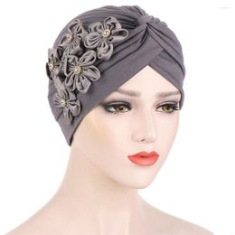 Ethnic Clothing Fashion Women Muslim Hijab Flower Pleated Chemo Cap Underscarf Inner Hat Islamic Arab Cancer Hair Loss Cover Turban