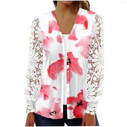 Women's T Shirts Outerwear Print Lace Long Sleeve Casual Holiday Button Tops Cardigan Shirt Simple Fashionable And Generous