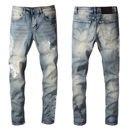 21SS Style Brand Mens Jeans Clothing Pants Men Women T Shirts Panther Print Army Green Destroyed Slim-leg Denim Straight Biker Ski298i