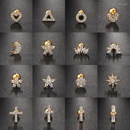 Stud Earrings 1PC Tragus Piercing Stainless Steel Screw Earring Flat Lobe Rook Cartilage Flower Star Cross Earing Trend Jewelry