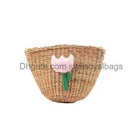 Totes Shoulder Bags Handmade Straw Bag Summer Woven Rattan Vintage Beach Cross Body Female Handbag Flowers01