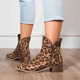 Women Boot Short Side Zipper Fashion Leopard Snake Large Martin 0709