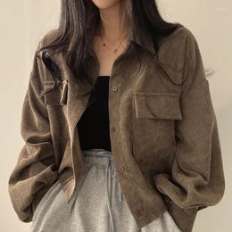 Women's Jackets Autumn Corduroy Vintage Crop Jacket Black Chic Coats Harajuku Fashion Cardigan Female Tops Retro Clothes
