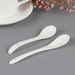 Spoons Pure White Ceramic Stirring Spoon Long Handle Tableware Household Coffee Wholesale