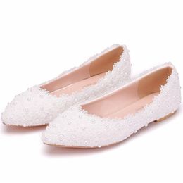 plus size white lace flat shoes wedding shoes bride shoes pregnant women flat casual new arrival 2020213U
