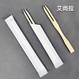 Disposable Dinnerware Aisanna Bamboo Fruit Fork Two-Toothed Small Fork Disposable Bamboo Skewers Individually Wrapped Eggs Desserts Fruit Store B 230918