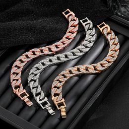Link Bracelets Luxury Gold Plated Bracelet For Men Women Hip Hop Buckle Trend Fashion Crystal Jewellery Engagement Gifts