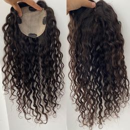 Curly Human Hair Topper European Virgin Human Hair Natural Skin Scalp Silk Base Women Toupee Free Parting Clip In Hairpiece 15x16cm