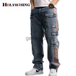 Men's Pants Holyrising men jean pant 2022 Large Size Jeans Fashion Loose Big Pockets Hip-Hop Skateboard Casual Men Denim Blue pant NZ119 J230918