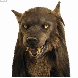 Costume Accessories Party Masks Werewolf Headwear Costume Wolf Adults Halloween Full Face Cover Scary 221017 L230918