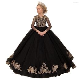 Girl Dresses Black Flower Dress With Gold Appliques First Holy Communion Gowns Floor Length Pageant For Girls