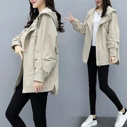 Women's Trench Coats Pink Windbreaker Mid-Length Coat 2023 Spring And Autumn Korean Loose Hooded Plus Size Black Jacket Female