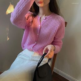 Women's Knits Autumn 2023 Sweater Round Neck Knitting Fried Dough Twists Single Breasted Cardigan Top Fashion Korean