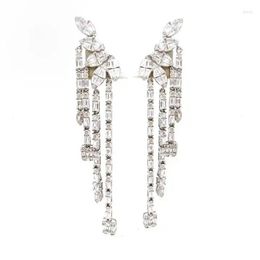 Dangle Earrings Luxury Fashion Bling Cubic Zirconia Paved Statement Leaf Shaped Long Tassel Chain Earring Jewellery For Women Bridal Wedding