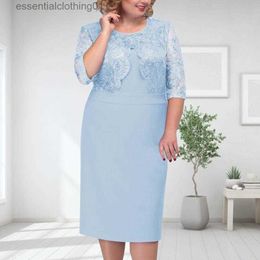 Basic Casual Dresses Plus Size Elegant Women Dress O Neck Fake Two-piece Lace Half Sleeves Plus Size Lady Mid-aged Dress Female Clothes for Party L230918