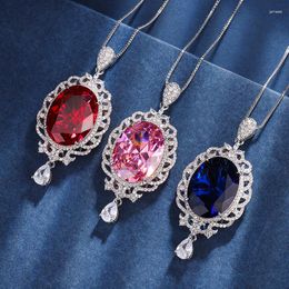 Pendants Trendy 15 20mm Cubic Zirconia Pendant Necklace For Women Oval Gemstone 925 Silver With Box Chian Chokers Fine Jewellery