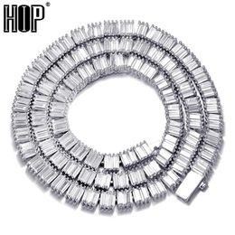 Hip Hop 4MM Cuban Square Baguette CZ Tennis Chain Bling Iced Out Copper Cubic Zirconia Necklace For Men Women Jewelry324s
