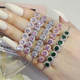 Beaded Bangle 2023 New Luxury Green Pink Rose Gold Silver Colour CZ Bracelet for Wedding Women on Hand Gift Jewellery Wholesale Bulk S5243 230925