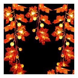 Party Decoration Fall Garland Led Maple Leaf Pumpkin String Light Autumn Decor Thanksgiving Indoor Outdoor Halloween Holiday Supplies Dhy5E