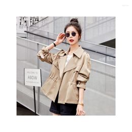 Women's Trench Coats Spring Short Coat Jacket Double-breasted 2023 Suit Collar Drawstring Korean Version Small Ladies Top