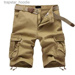 Men's Jeans Men's Shorts 2022 Summer Baggy Multi Pocket Military Cargo Male Cotton Khaki Mens Tactical Short Pants 29-44 No Belt Y2302 L230918