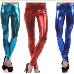 Women's Leggings Plus Size Latex Metallic Candy Colour Faux Leather Legging Mid Waist Ankle Length Pants Women Black / Gold