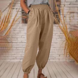 Women's Pants Loose Harem Womens Retro Solid Color Elastic Waist Ladies Vintage Oversized Straight Boho Beach Wide Leg Trousers