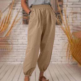 Women's Pants Loose Harem Womens Retro Solid Colour Elastic Waist Ladies Vintage Oversized Straight Boho Beach Wide Leg Trousers