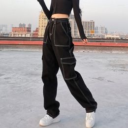 Women's Jeans Black High Waist Women American Vintage Fashion Denim Trouser Buttons Design Straight Summer Mom Wide Leg Pants