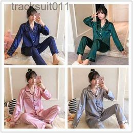 Women's Sleepwear Ready Stock Plus Size M-5XL Pyjamas Suit Satin Long Sleeve pyjamas Baju Tidur Silk Sleepwear 2-piece set L230918