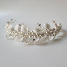 Headbands Hair Jewellery SLBRIDAL Handmade Ins Style Luxury Crystal Porcelain Flower Bridal Tiara Bridesmaids Crown Women Hair Jewellery 230918