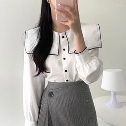 Women's Blouses Retro Cute Tops Women Fashion Long Sleeve Preppy Japan Korea Style Girls Button Shirt Blouse Autumn Fall Basic Top Design