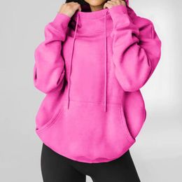 Women's Hoodies Long Sleeve Casual Sweatshirt Pink Drawstring Cowl Neck Colorblock Hoodie Top Blouse Women Clothing Poleras Ropa De Mujer