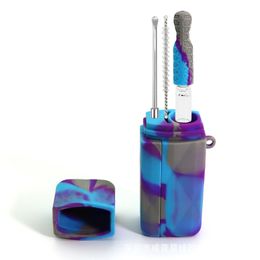Smoking Pipes One Hitter Dogout Silicone Bag Set Kit Tobacco Tools Nectar Straw with Stainless Nail Tip Storage Container Outdoor Pocket